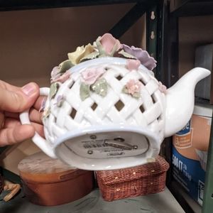 Vintage porcelain teapot with flowers Music Box